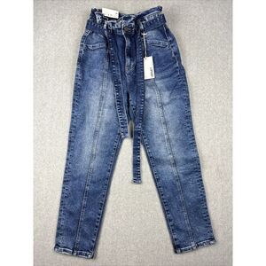 Vervet Jeans Womens 26 Erika Stretch‎ Mom Medium Wash Denim Belted Acid Wash NWT
